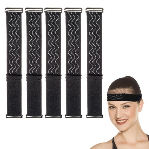 Jeffdad 5Pcs Black Adjustable Elastic Band for Wigs, Removable Elastic Wig Strap Nonslip Wig Elastic Bands, for Glueless Wig Elastic Wig Straps Accessories for Sewing Making Wigs