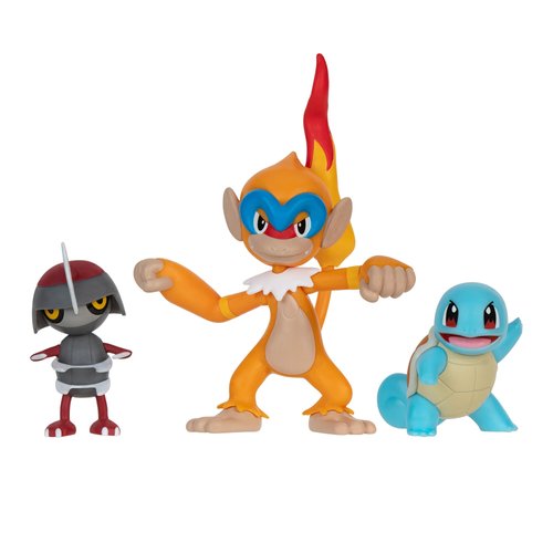 Pokemon TOY Pokemon Battle Figure 3PK - Set of Pawnirad, Squirtle, Monferno (Anime Themed, Manual Operation, Children Age Range), Mutli, PKW3058