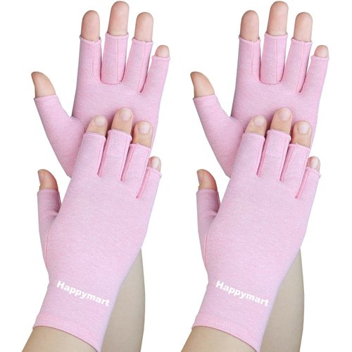 Happymart 2 Pairs Arthritis Gloves, Hand Compression Gloves for Rheumatoid, Pain Relief, Carpal Tunnel, Swelling, Joint Support, Driving Fingerless Gloves for Women Men (Pink, Medium)