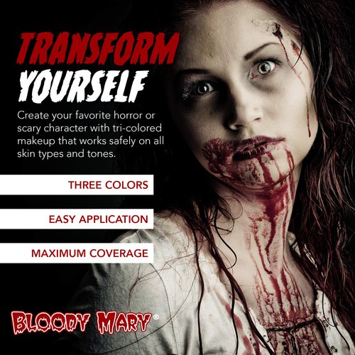 Bloody Mary Tri Color Wheel Monster Makeup Cream - Death Pale, Flesh and Vampire Gray for Theater, Costume or Halloween Zombie and Monster Dress Up - 1.3oz