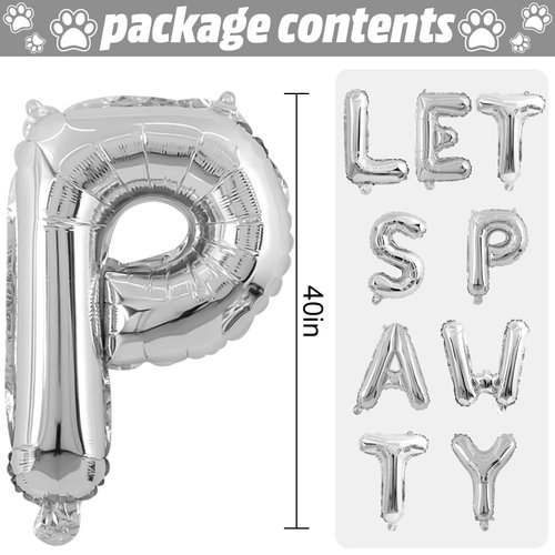 Lets Pawty Balloons Banner 40 Inch,Silver Dog Birthday Decorations,Paw Foil Letter Balloon for Dogs Paw Pet Puppy Theme Party Supplies