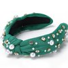 WantGor Pearl Knotted Headband, Women Rhinestone Embellished Hairband Elegant Wide Top Knot Bride Headbands Headpieces Party Fashion Elegant Ladies Hair Band Hair Hoop Accessories (Green)