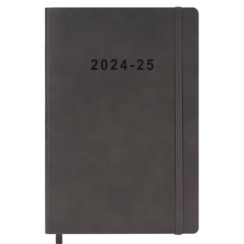 2024-2025 Academic Planner - Weekly and Monthly Planner July 2024 - June 2025, Holidays, Contacts and Notes Pages, Vegan Leather Cover, Elastic Closure, 5.5”x8.25”, Grey