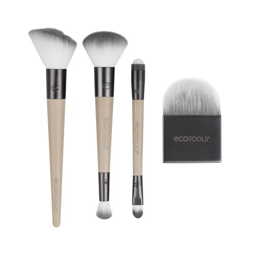 EcoTools Love Your Skin Makeup Brush Kit, with Flat Applicator, Under Eye Roller, Contact Sweep, Swirled Powder, Buffing Foundation, and Final Touch Concealer, 4 Brushes with 6 Brush Heads