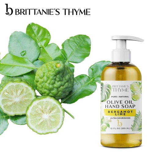 Brittanie's Thyme Organic Natural Hand Soap, 16 oz (Bergamot & Lime) Moisturizing Castile Soap Made Olive Oil And Natural Luxurious Essential Oils. Vegan, Gluten & Cruelty Free,
