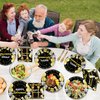 gisgfim 96 Pcs Retirement Party Plates and Napkins Party Supplies Black and Gold Happy Retirement Party Paper Tableware Set Disposable Decorations Favors for Men Women for 24 Guests