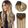 SURNEL Clip in Hair Extensions Walnut Brown to Ash Brown and Golden Blonde 14 Inch 6pcs 100g Clip in Real Human Hair Extensions Clip Ins Balayage Clip in Hair Extensions(#3/8/22,14'')