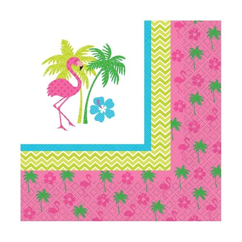 Amscan Sun-Sational Summer Luau Party Flamingo Fun Luncheon Napkins (16 Pack), Multi Color, 6.5 x 6.5