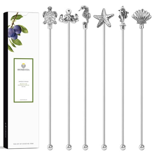 Homestia 6 Pcs Coffee Stirrers for Drinks Stainless Steel Cocktail Stirrers Reusable Stir Sticks for Tropical Decor Beach Party Mixed Drinks
