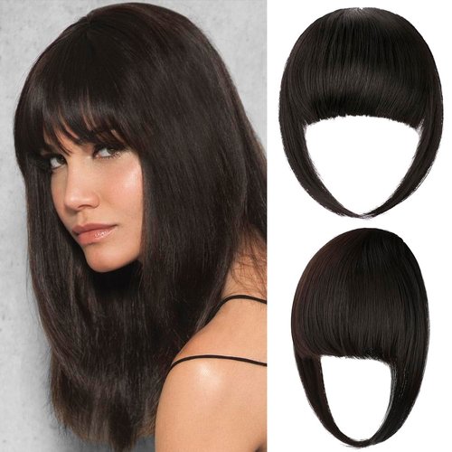 Bangs Hair Clip in Extensions French Bang Natural Full Fake Bangs Straight Fringe Hairpieces with Temples for Women Daily Wear Wigs Dark Brown