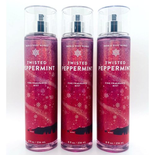 Lot of 3 Bath & Body Works Holiday Traditions Twisted Peppermint Fine Fragrance Mist 8 oz each (Twisted Peppermint)
