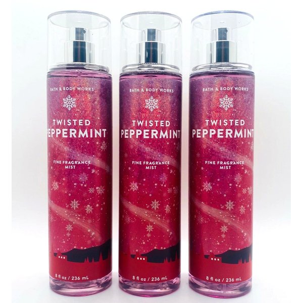 Lot of 3 Bath & Body Works Holiday Traditions Twisted Peppermint Fine Fragrance Mist 8 oz each (Twisted Peppermint)