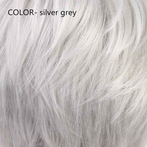 EMMOR Short Silver Grey Human Hair Wigs for Women Blend with Healthy Memory Fiber Pixie Curly Wig With Bang,Natural Daily Use Hair (Color 101#)