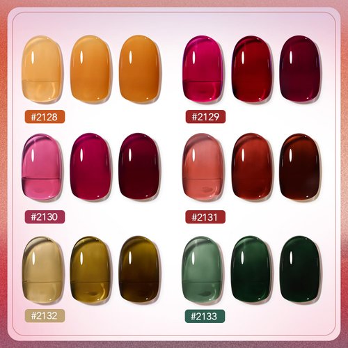 GAOY Wonder Color Gel Nail Polish for Christmas Nails, Jelly Red Green Brown Yellow Hot Pink Colors Sheer Gel Polish Kit for Salon Gel Manicure and Nail Art DIY at Home