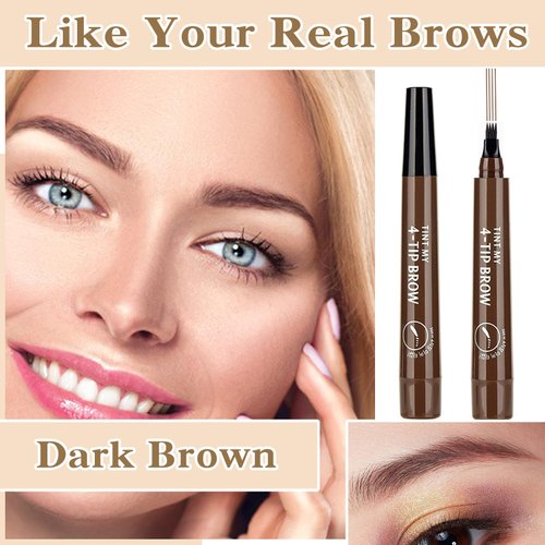 3PCS Dark Brown Eyebrow Pencil, 4 Point Microblading Eyebrow Pen for Hair-Like Effect, Long Lasting Waterproof & Smudge-proof, Easily Creates Natural eyebrow makeup