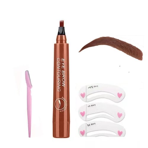 LDJYEONS Eyebrow Pencil, Makeup Eyebrow Pencil, Long-Lasting Four Pronged Eyebrow Pencil (Red brown suit)
