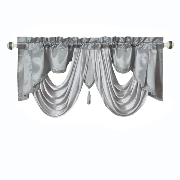 GOHD Valarie Fancy Window Valance. 54 x 18. Taffeta Fabric with Soft Satin Swag. Add Some Royal luxruy Accent to Your Home. (Grey)