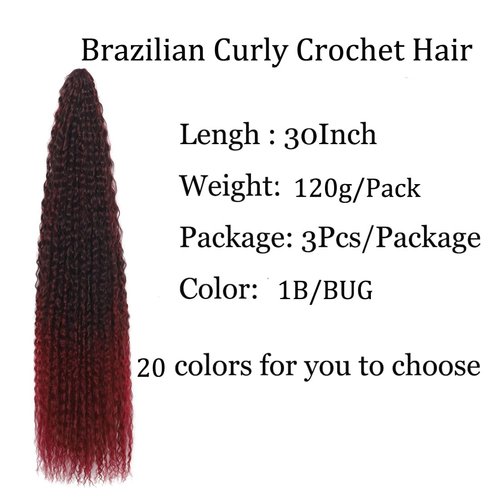 Brazilian Curly Braids Crochet Twist Hair 30inches 3Packs Afro Kinky Curly Braiding Hair Extensions Deep Curly Crochet Hair Synthetic Water Wave Braid Hair(30Inch,1B/Bug)