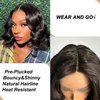 SOKU Short Bob Lace Front Wigs Synthetic 12 Inch Loose Wave Lace Front Wigs Middle Part Dark Brown Curly Wigs for Black Women Transparent T-part Lace