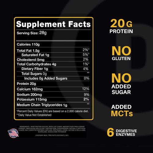 Devotion Nutrition Protein Powder Blend | Gluten Free, Keto Friendly, No Added Sugars | 1g MCT | 20g Whey & Micellar Protein | 12 Single Serving Packets (Buttery Blend)