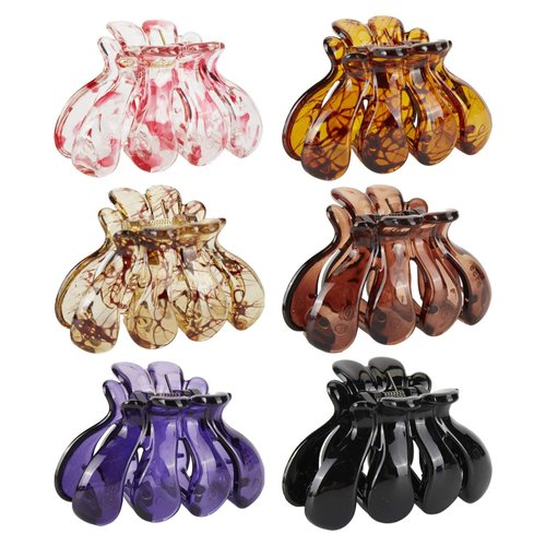 Lawie 6 Pack Tortoise Shell Leopard Black Brown Butterfly Octopus Plastic Hair Claw Clips Jaw Barrettes Grips Clamps Decorative Bun Chignon Hair Up Fancy Accessories for Women Girl Thin Thick Hair