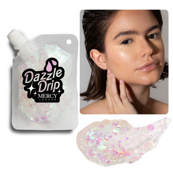 MERCY LONDON Dazzle Drip Iridescent Glitter Gel. Chunky Glitter Gel for Hair, Eye and Body. Cosmetic Grade Glitter in Pouch