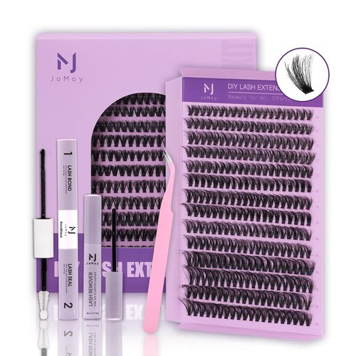 JoMay DIY Lash Extension Kit Volume Lash Clusters 60D,280 pcs diy eyelash extensions with Lash Bond and Seal, Lash Remover for Individual Eyelashes Beginners