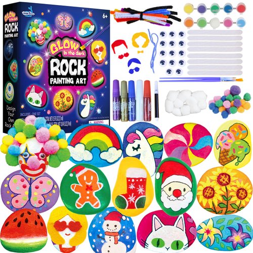 Wings Gaint Rock Painting Kit Glow in The Dark, Arts and Crafts for Kids Ages 6-12, Kids Painting Set,12 Painting Rocks for Kids, Crafts Kit for Boys Girls Christmas Gift, DIY Kids Activity