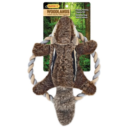 RUFFIN' IT Rhode Island Textile Woodlands Chipmunk Plush Dog Toy with Rope Chew Ring, Mutli, 8.5 inch (Pack of 1), All Breed Sizes