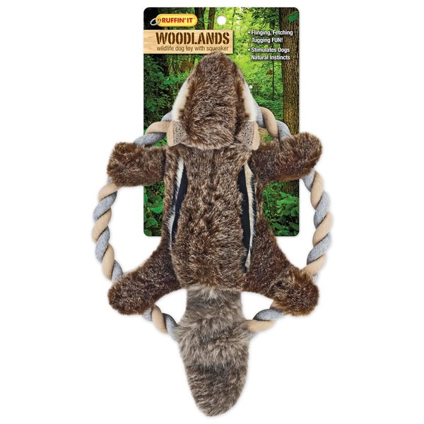RUFFIN' IT Rhode Island Textile Woodlands Chipmunk Plush Dog Toy with Rope Chew Ring, Mutli, 8.5 inch (Pack of 1), All Breed Sizes