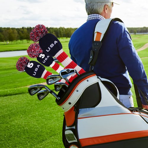 BIG TEETH Knitted Golf Club Head Covers Set of 3 Driver 460cc Fairway Hybrid UT Covers Pom Pom with Number Tag (A Set of 3)