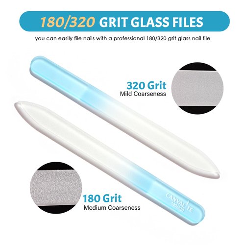 CANVALITE Glass Nail File for Natural Nails Double Sided 180/320 Grit Crystal Nail Files with Case Glass Fingernail File Stocking Stuffers for Women Girls Gifts, Light Blue