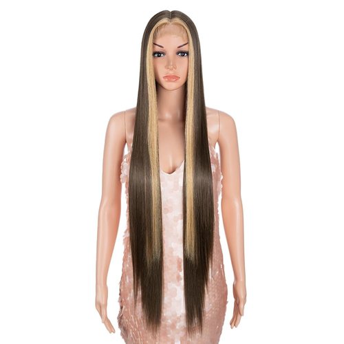 Style Icon 38&quot; Highlight Blonde Wig Super Long Straight Wigs 6&quot; Deeper Middle Part Lace Lace Fron...