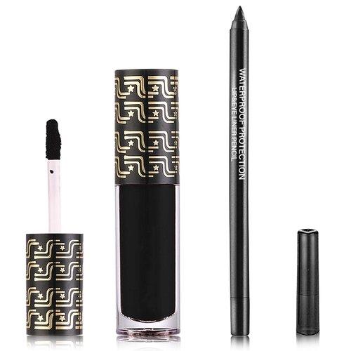 Black Matte Lipstick,2 Pcs Black Matte Lip Liner and Liquid Lipstick Set,Waterproof Long Lasting Lip Gloss Stain,Matte Liquid Lipstick for Women,Non-Stick Cup Non-Fading Liquid Lip Liner Lipgloss Set