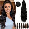 Fanguilar Ponytail Extension 24 Inch Long Curly Wavy Drawstring Ponytail Extension Synthetic Hair Extensions Ponytail for Women Daily Use Natural Black