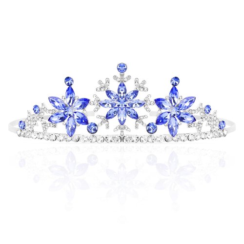Frozen Elsa Tiaras for Girls Snowflakes Princess Crowns for Girls Sapphire Blue Crystal Tiara and Crown for Women Birthday Girl Crown for Birthday Wedding Pageant Prom Halloween Costume Party