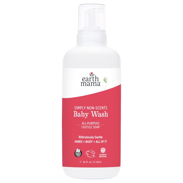 Earth Mama Simply Non-Scents Baby Wash Foaming Hand Soap, Organic All-Purpose Fragrance Free Body Wash for Sensitive Skin, Castile Soap with Coconut Oil, Shea Butter, Calendula, & Aloe, 34floz