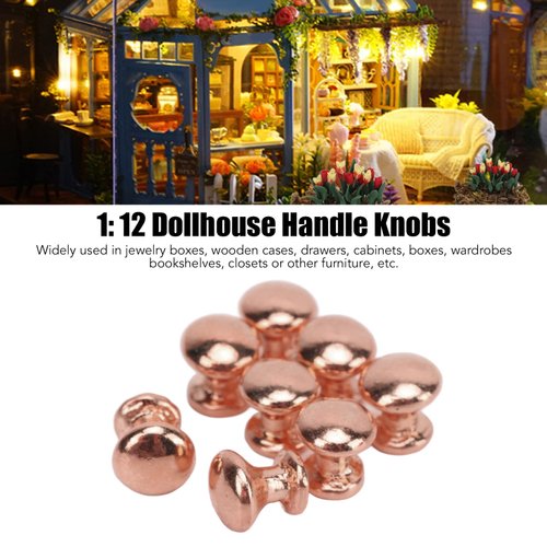 SPYMINNPOO 8Pcs 1:12 Scale Miniature Round Head Knobs, Metal Dollhouse Door Handle Knobs Furniture Knobs Accessories ( Bronze)