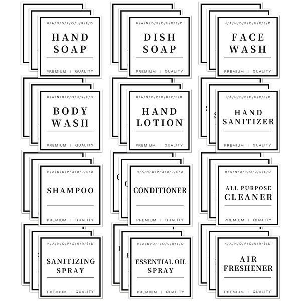 36 PCS Waterproof Labels for Bottles, Bathroom Hand Soap Dispenser Label Stickers, Removable Cleaning Labels for Soap, Lotion, Shampoo and Conditioner (3 x 3 Inch)