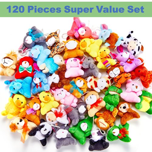 Ribyonten 120 Pack Mini Animal Plush Toy Set,Stuffed Animal Party Favors,Small Animal Bulk Keychain Decoration,Christmas Party Favors,Easter Egg Stuffer,Valentine Exchange Toy,Carnival Prize