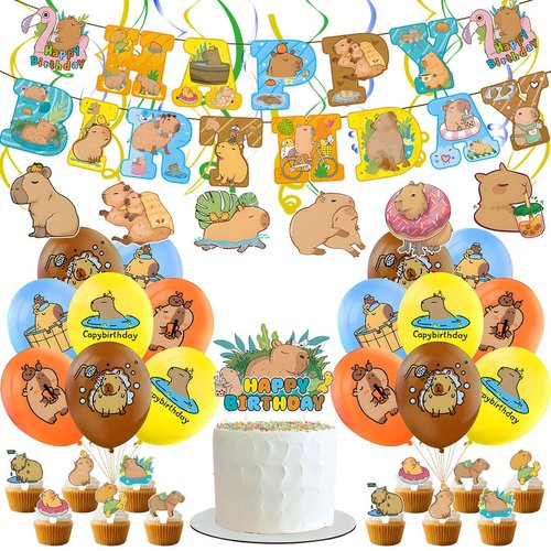 Capybara Birthday Party Supplies, Capybara Theme Party Decorations Includes Capybara Birthday Banner, Cake Topper, Cupcake Toppers, Balloons