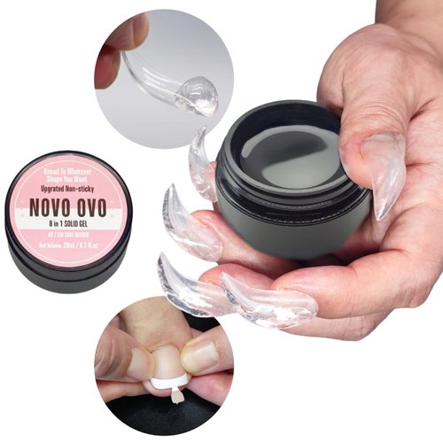 NOVO OVO 8 in 1 Non-Sticky Solid Nail Gel Glue, Strong & Long Lasting UV Nail Glue for Press on and Soft Gel x False Nail Tips, Upgrade 3D Gel for Acrylic Sculpture & Decoration, UV light Cured 20ml