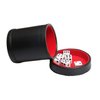 Leatherette Dice Cup with Lid, Includs 16mm Regular Dices, Red Felt Lining Dice Shaker Quiet for Playing Yahtzee/Farkle/Liars Dice/Board Game