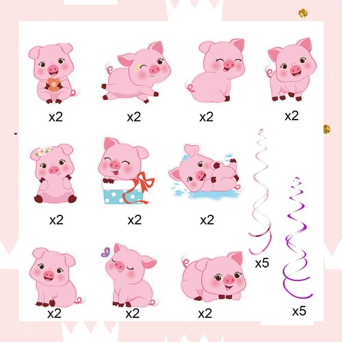 30pcs Cute Pig Party Hanging Swirl Decorations, Pink Piggy Pig Theme Ceiling Streamers Farm Animal Party Supplies Cartoon Pig Party Decor for Kids Birthday Party Baby Shower Room Decoration