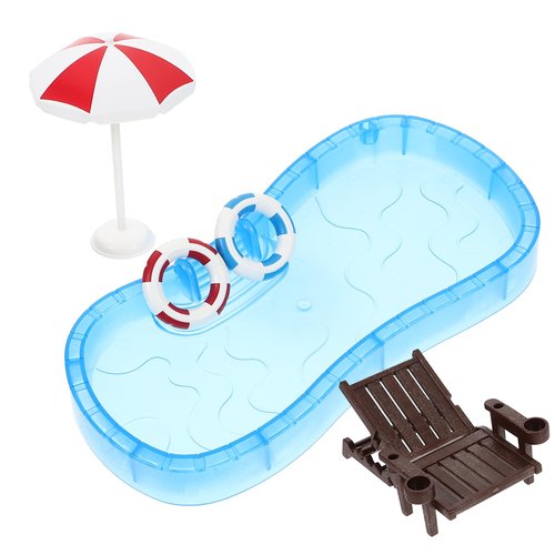 Ciieeo 5 Pieces Miniature Dollhouse Beach Accessories Beach Dollhouse Decoration Set with Umbrella Chair Swimming Ring Swimming Pool