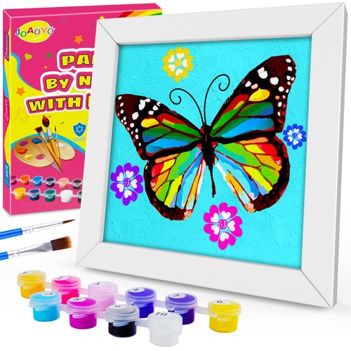 Paint by Numbers for Kids Ages 8-12 Easy Acrylic Paint by Number Kits for Girls Boys Adults with Wooden Frame Oil Painting Kits for Kids Ages 4-8 Perfect for Gift Home Decoration (Blue butterfly)