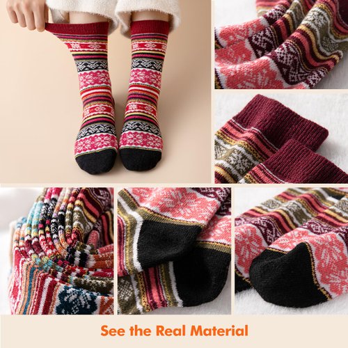 Nimalpal 5 Pairs Wool Socks - Wool Socks for Women Men Boot Socks Soft Crew Socks Winter Hiking Socks Cozy Socks Warm Socks