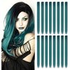 SHKJCHP 16 Pcs Straight One Color Party Highlights Clip on in Hair Extensions Colored Hair Streak Synthetic Hairpieces (Dark teal)
