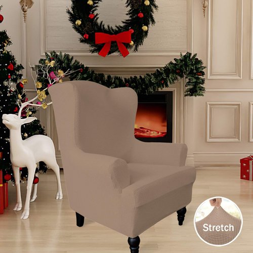 Easy-Going Stretch Wingback Chair Sofa Slipcover 1-Piece Sofa Cover Furniture Protector Couch Soft with Elastic Bottom Spandex Jacquard Fabric Small Checks(Wing Chair,Camel)