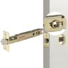 MaxxGeek 5-Inch Backset Entry Door Latch Fit Standard Knobset, 90° Square Interface with Square Corner Faceplate, Requires a 2-1/8" Cross Bore & 1" Edge Bore, Non-Handed, Polished Brass